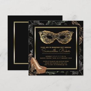 Fall MasqueraParty Black Guld Costume Boll Inbjudningar