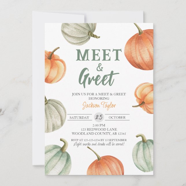 Fall Meet & Greet, Pumpkin Baby-tillkännagivande Inbjudningar (Framsida)