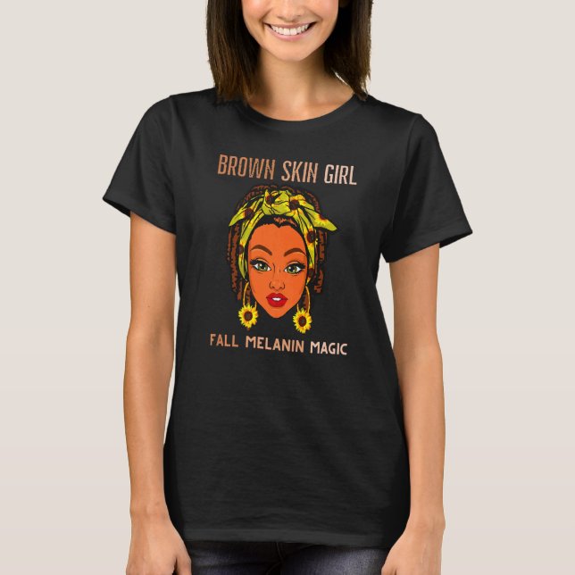 Fall Melanin Black Magic Retro Solros Brown Ski T Shirt (Framsida)