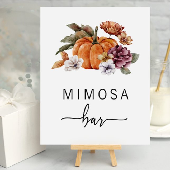 Fall Mimosa Pub Poster (Mimosa Bar Sign Bridal Shower Fall In Love Pumpkin Watercolor Floral by Painted Paperie)