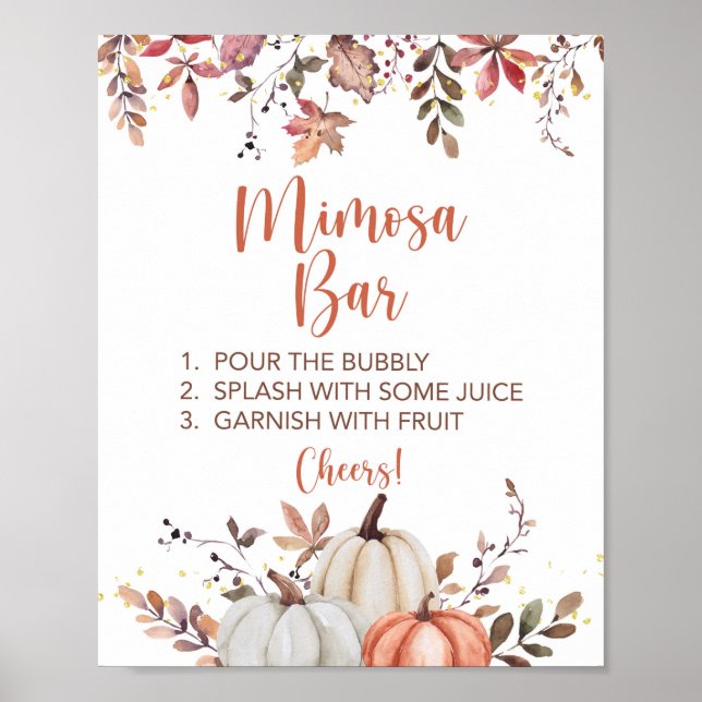 Fall Mimosa Pub Shower Sign Fall Pumpkins Poster (Framsidan)