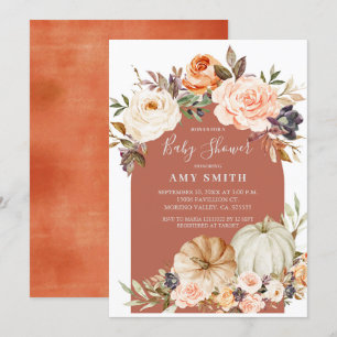 Fall Modern Arch Blommigt och Pumpkin Baby Shower  Inbjudningar