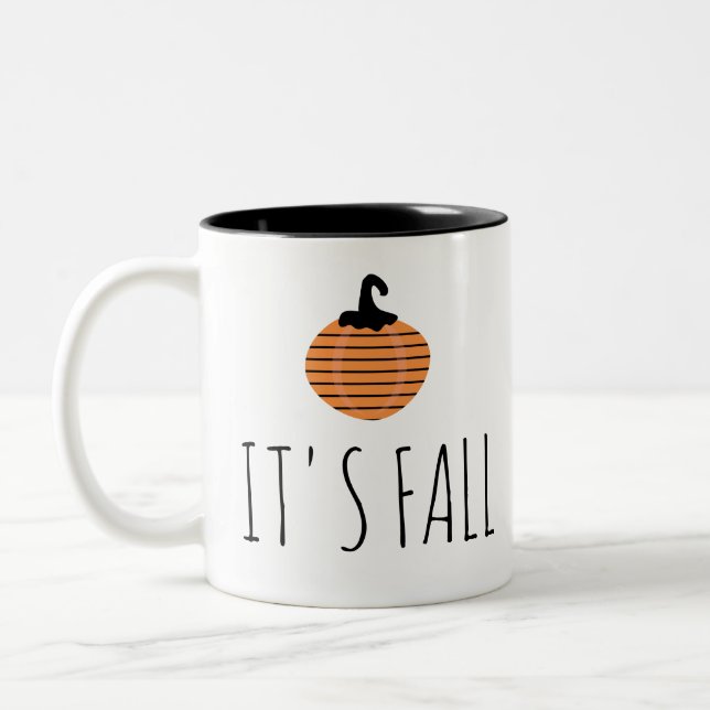 Fall Modern Stripe Pumpkin Halloween Två-Tonad Mugg (Vänster)