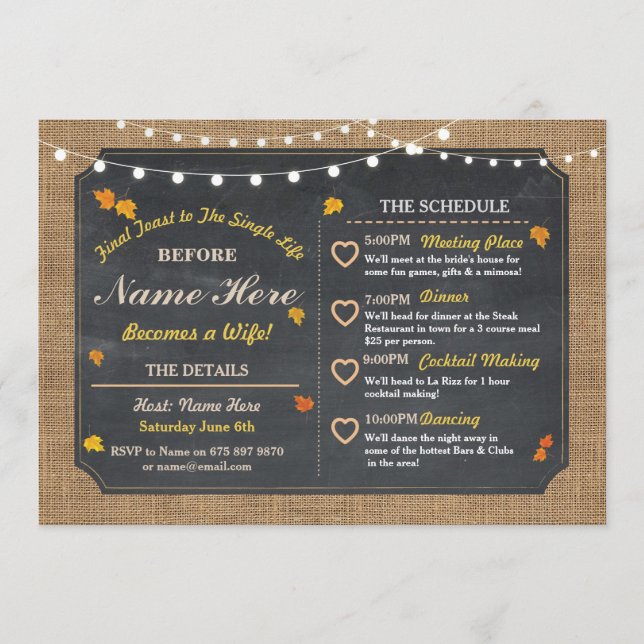 Fall Möhippa Chalk Itinerary Bachelorette Program (Framsida)