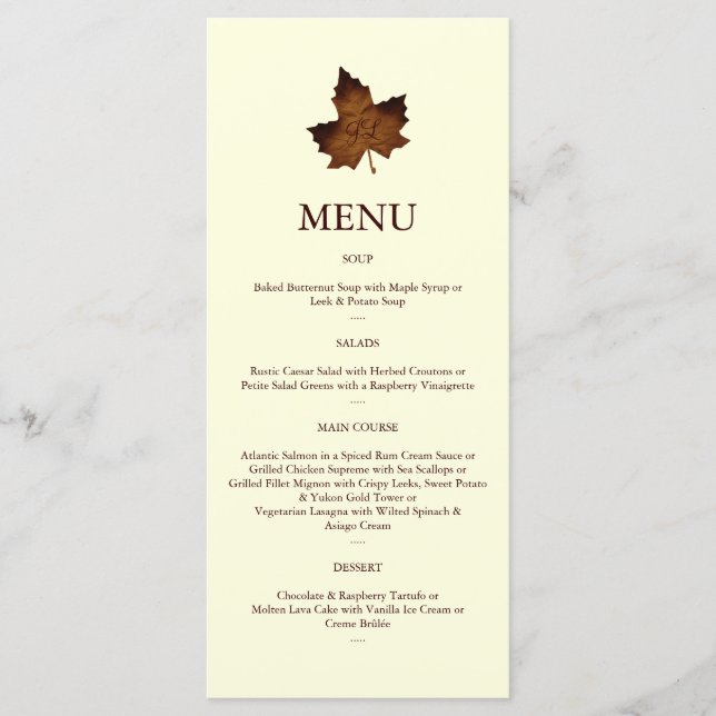 Fall Monogrammed Menu i brunt Meny (Framsida)