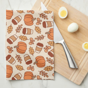 Fall Mönster Seamless Coffee Pumpkin Kökshandduk