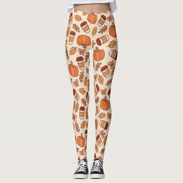 Fall Mönster Seamless Coffee Pumpkin Leggings (Framsida)