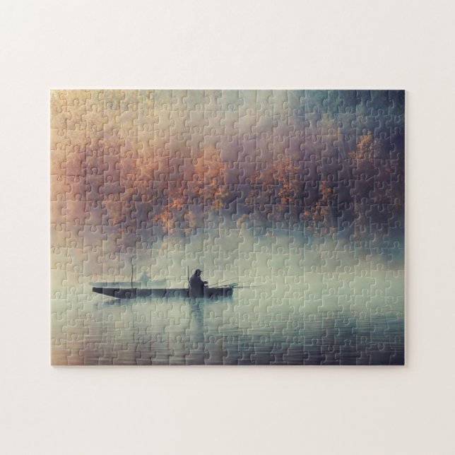 Fall Morgonfiske som flyter ut till Sjö Pussel (Horisontell)