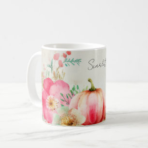 Fall Mugg med Pumpkins and Flowers