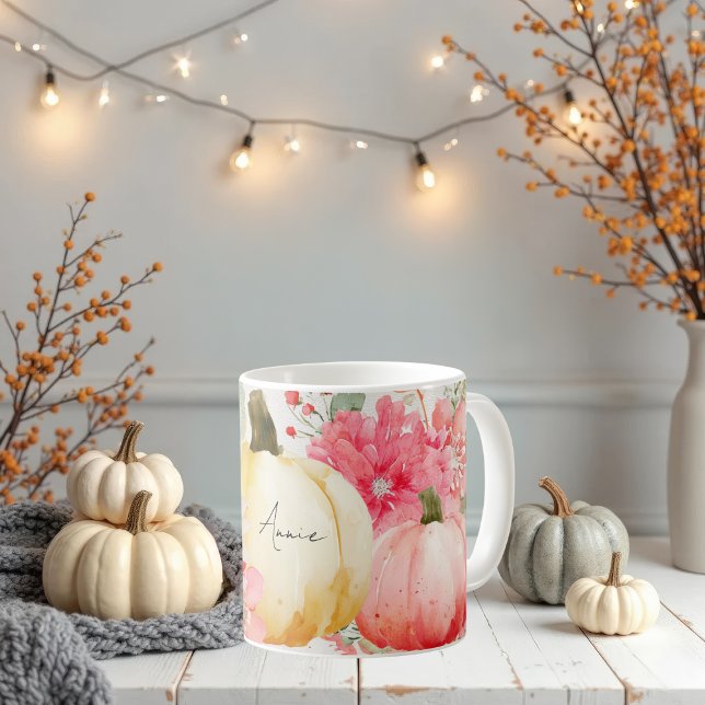 Fall Mugg med Pumpkins and Flowers (Skapare uppladdad)