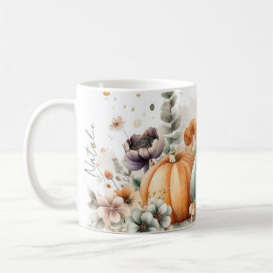 Fall Mugg med pumpor, svampar och blommor