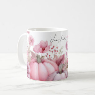 Fall Mugg med rosa Pumpkins and Flowers