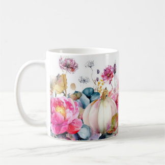 Fall Mugg med rosa Pumpkins and Flowers