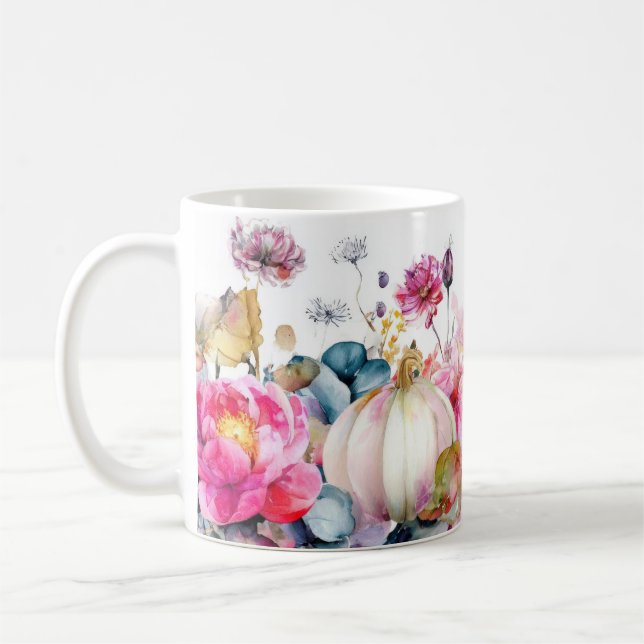 Fall Mugg med rosa Pumpkins and Flowers (Vänster)