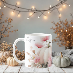 Fall Mugg med rosa Pumpkins and Flowers