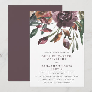 Fall Muted Lila Watercolor Blommigt Bröllop Inbjudningar