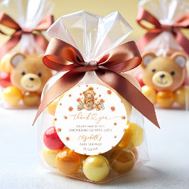 Fall Nalle med Pumpkins Baby Shower Runt Klistermärke