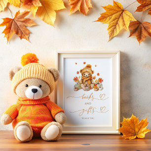 Fall Nalle och Pumpkins Bokar och Gifts Poster