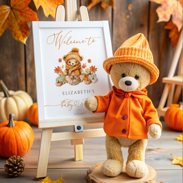 Fall Nalle & Pumpkins Baby Shower Välkommen Poster (Skapare uppladdad)