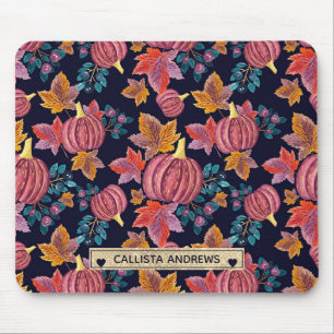 Fall Navy Pumpkin Löv Watercolor Monogram Musmatta