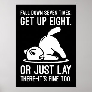 Fall ner sju gånger - Cute Funny Cat Motivation Poster