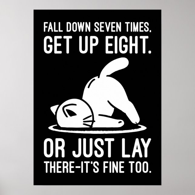 Fall ner sju gånger - Cute Funny Cat Motivation Poster (Framsidan)