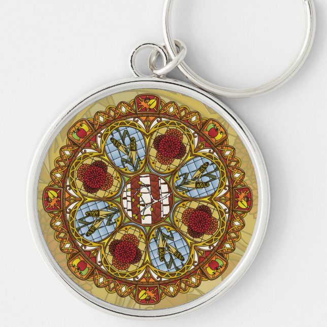 Fall Nouveau Keychain Rund Silverfärgad Nyckelring (Framsidan)