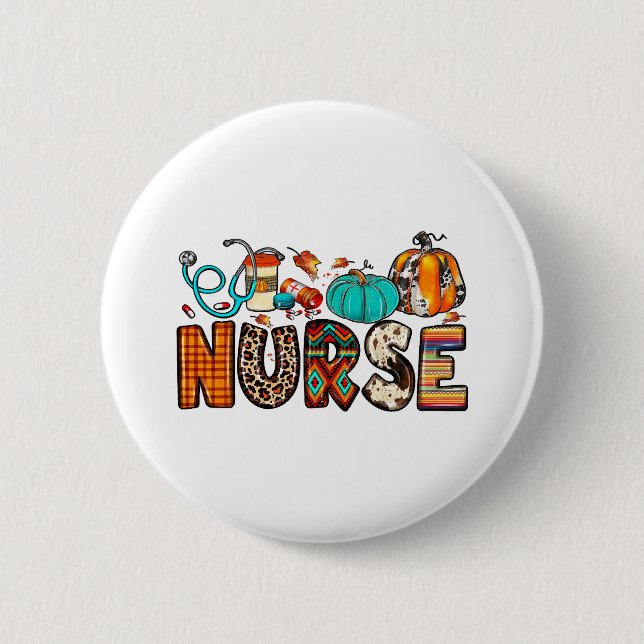Fall Nurse Leopard Cowhide Pumpkin Fall 744 Knapp (Framsida)