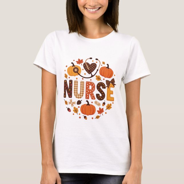 Fall Nurse - Vattenfärgad cute och färgstark T Shirt (Framsida)