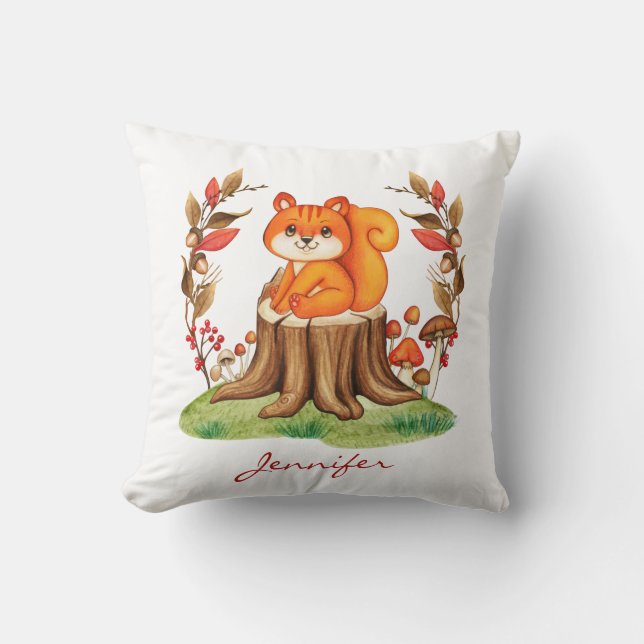 Fall Nursery Decor Cute Baby Squirrel Hösten Kudde (Framsida)