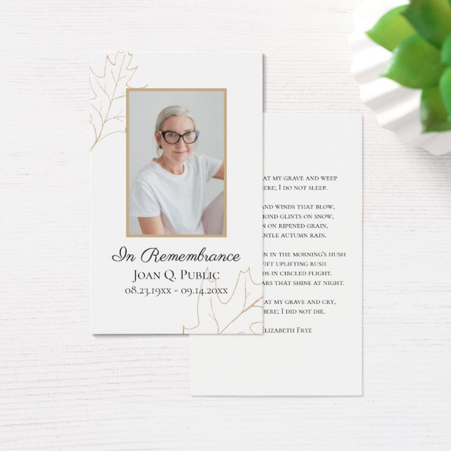 Fall Oak Löv Funeral Service Memorial Prayer Visitkort (Skivbord)