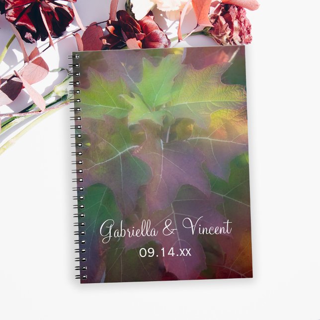 Fall Oak Löv Hydrangea Bröllop Anteckningsbok Med Spiral (Create a personalized guest book or advice book for your Fall wedding or bridal shower.)