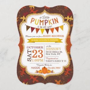 Fall Oak Löv och Pumpkins Baby Shower Inbjudan