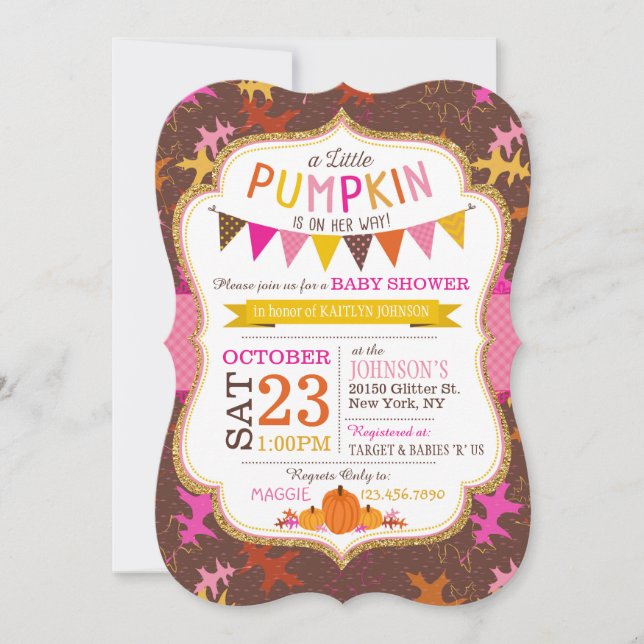 Fall Oak Löv och Pumpkins Baby Shower Inbjudan (Framsida)