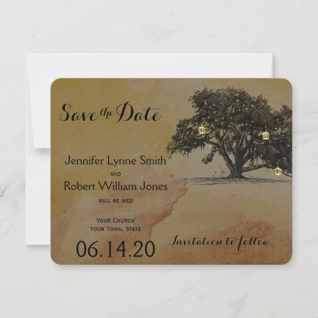 Fall Oak Träd Lantern Bröllop spara datum Spara Datumet (Framsida)