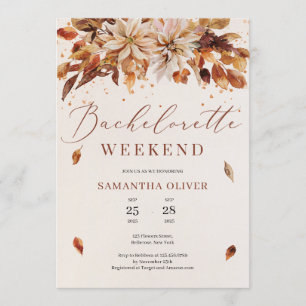 Fall och Autumn Flowers Boho Bachelorette Helg Inbjudningar