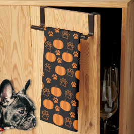 Fall Orange and Black Pumpkins and Paws Halloween  Kökshandduk
