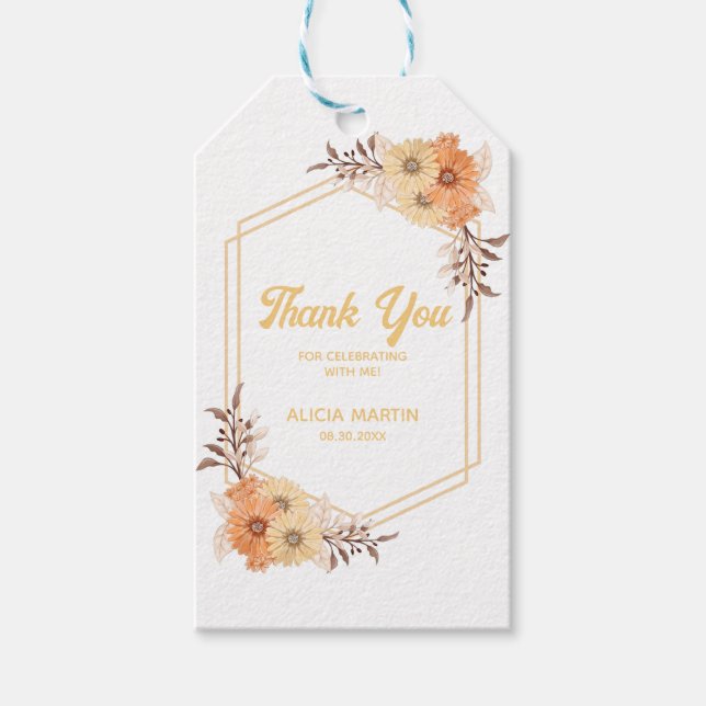 Fall Orange Flower White Guld Tack Presentetikett (Framsidan)
