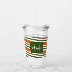 Fall Orange Grönt Rand Monogram Anpassningsbar Take Away Mugg