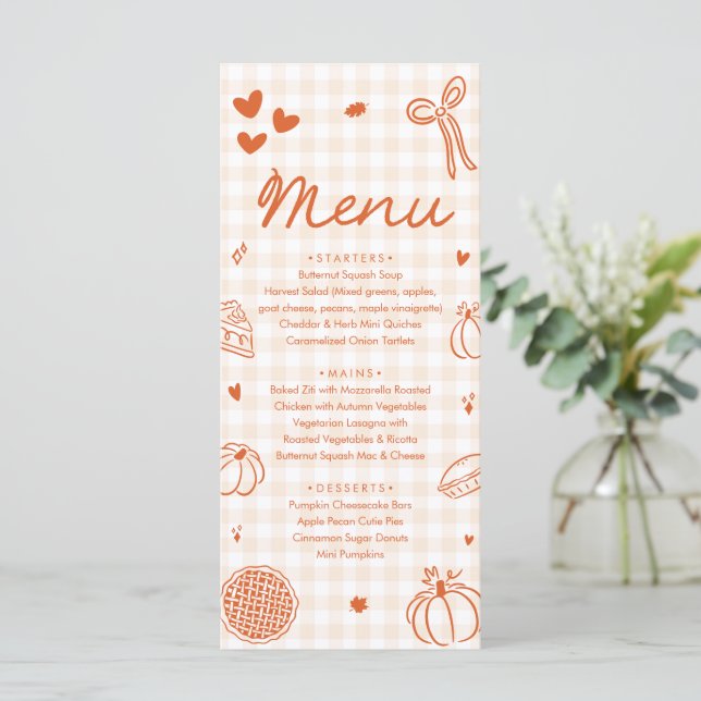 Fall Orange Hand Drawn A Little Cutie Pie Menu (Stående Fram)