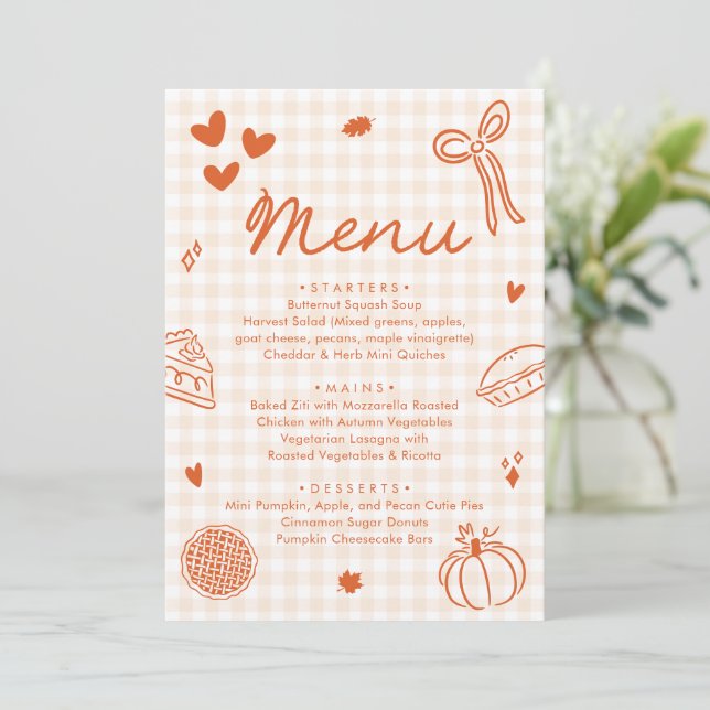 Fall Orange Hand Drawn A Little Cutie Pie Menu Inbjudningar (Stående Fram)