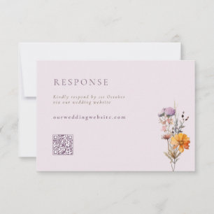 Fall Orange & Lila Wildblommor QR Code Bröllop OSA Kort