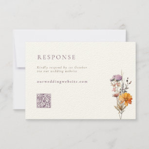 Fall Orange & Lila Wildblommor QR Code Bröllop OSA Kort