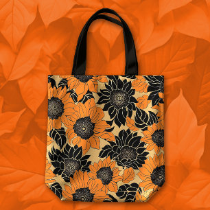 Fall Orange och Black Dahlia Blommigt Tygkasse