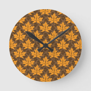 Fall orange och brun löv anpassningsbar rund klocka