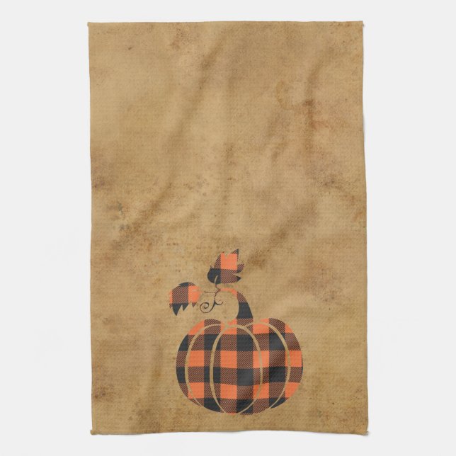Fall Orange och svart höstpumpa Kökshandduk (Vertikal)