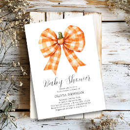 Fall Orange Pumpkin Coquette Bow Baby Shower Inbjudningar