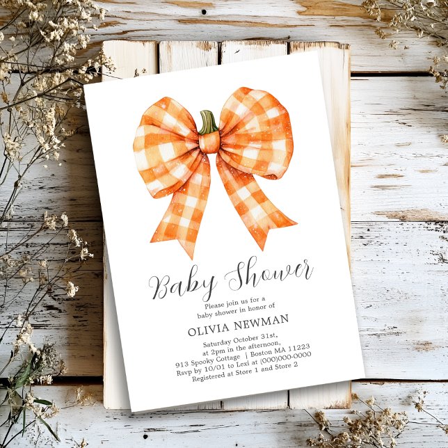 Fall Orange Pumpkin Coquette Bow Baby Shower Inbjudningar (Skapare uppladdad)