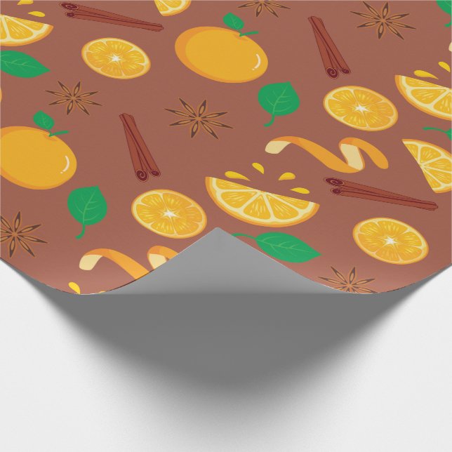 Fall Orange, Star Anise och Cinnamon Seamless Presentpapper (Hörn)
