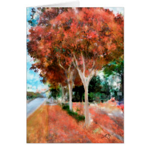 Fall Orange Träd Digital Art Watercolor av Laurel Hälsningskort